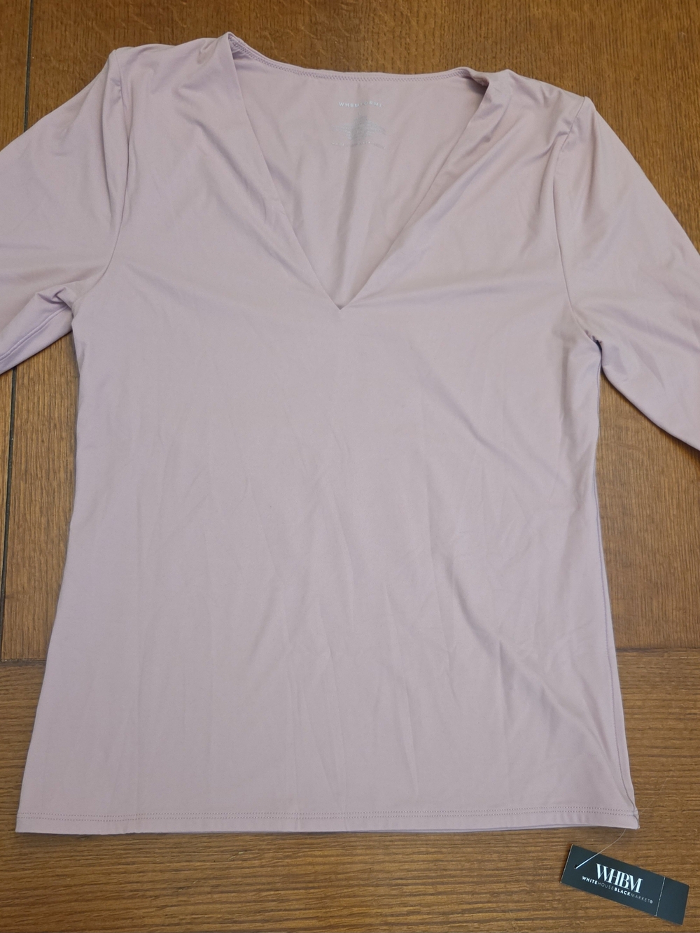 White House Black Market Womens Mauve V-Neck 3/4 Length Sleeve Shirt. Sz LG